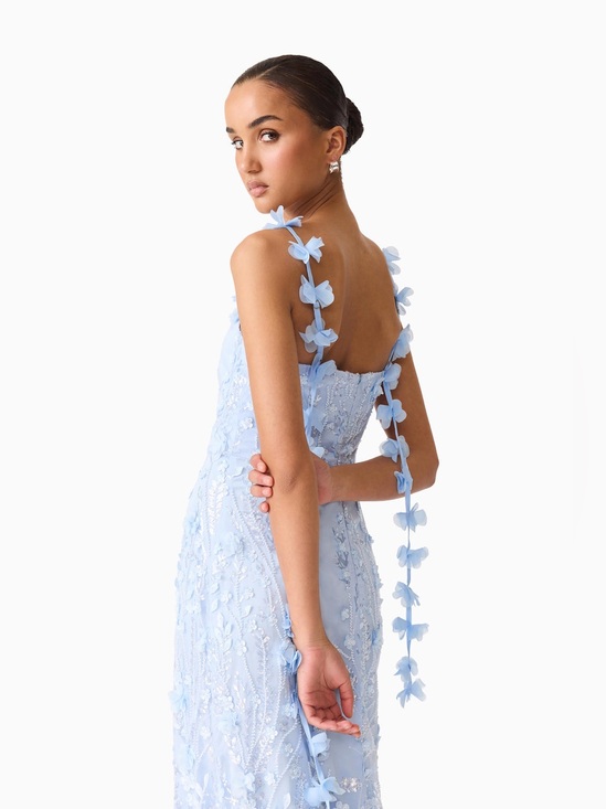 Elliatt Dresses & Skirts - ELLIATT Rina Beaded Gown in Blue Floral Evening Wedding Dresses Size L NWT